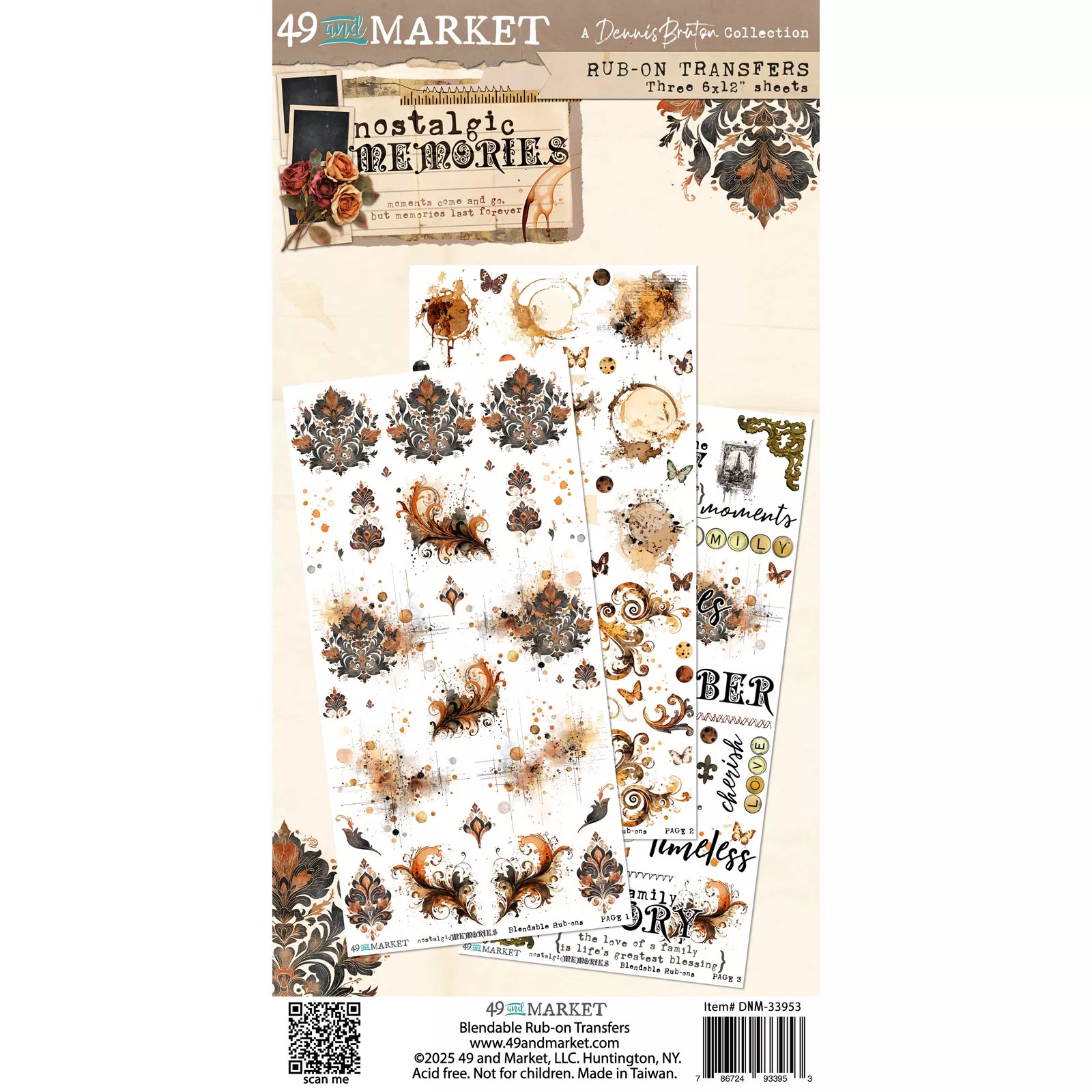 49 And Market Nostalgic Memories Blendable Rub-On Transfer Set 6"X12"