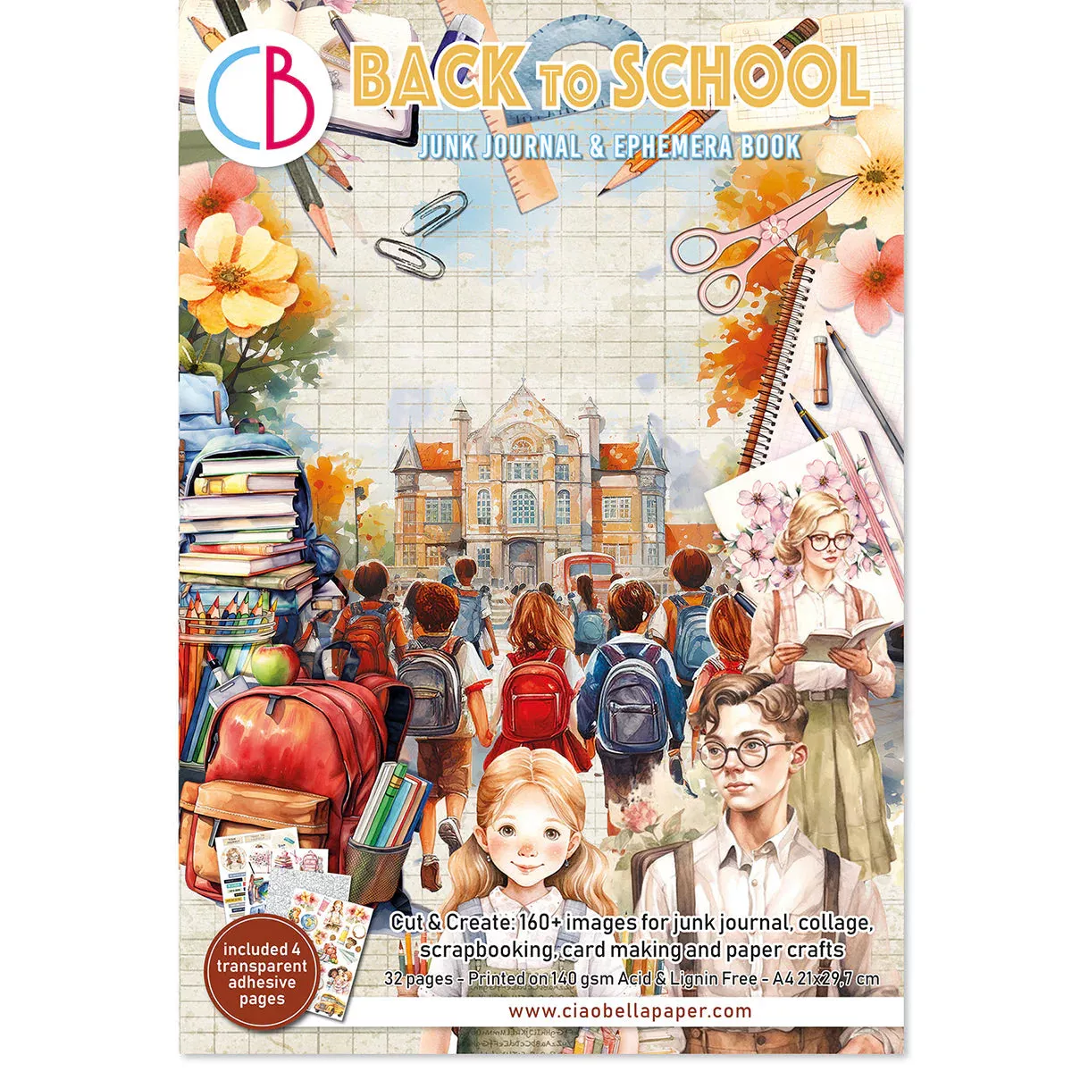Ciao Bella Back To School Junk Journal & Ephemera Book A4 32/Pkg