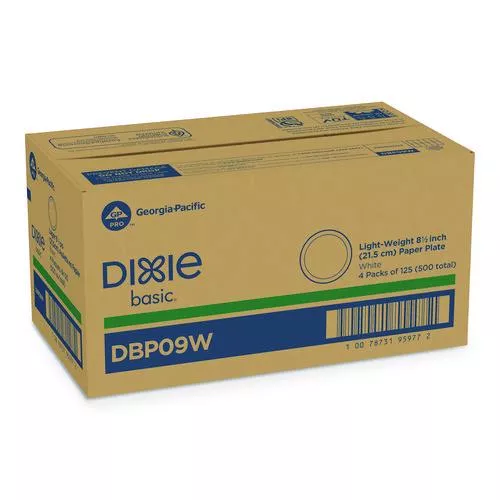 Dixie DBP09W Paper Dinnerware, Plate, 8.5" dia, White, 125/Pack, 4/Carton