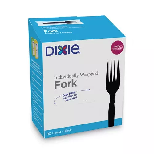 Dixie FM5W540 Grab'N Go Wrapped Cutlery, Fork, Plastic, Black,90/Box, 6 Boxes/Carton