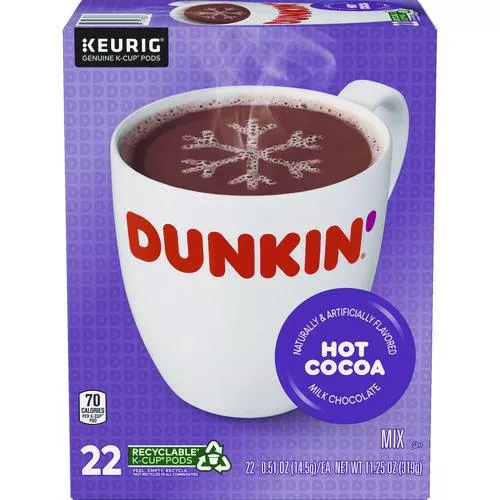 Dunkin' 5000363547 Milk Chocolate Hot Cocoa K-Cup Pods, 22/box