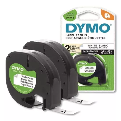 DYMO 10697 Letratag Paper Label Tape Cassettes, 0.5" X 13 Ft, White, 2/pack
