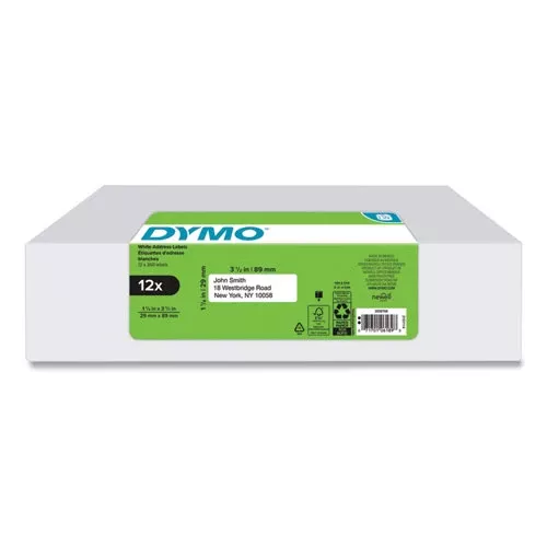 DYMO 2050768 LW Address Labels, 1.13" x 3.5", White, 350 Labels/Roll, 12 Rolls/Pack