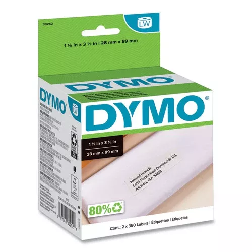 DYMO 30252 Labelwriter Address Labels, 1.12" X 3.5", White, 350 Labels/roll, 2 Rolls/pack