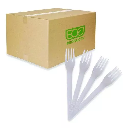 Eco-Products EP-S012 Plantware Compostable Cutlery, Fork, Plastic, Pearl White, 50/Pack, 20 Packs/Carton
