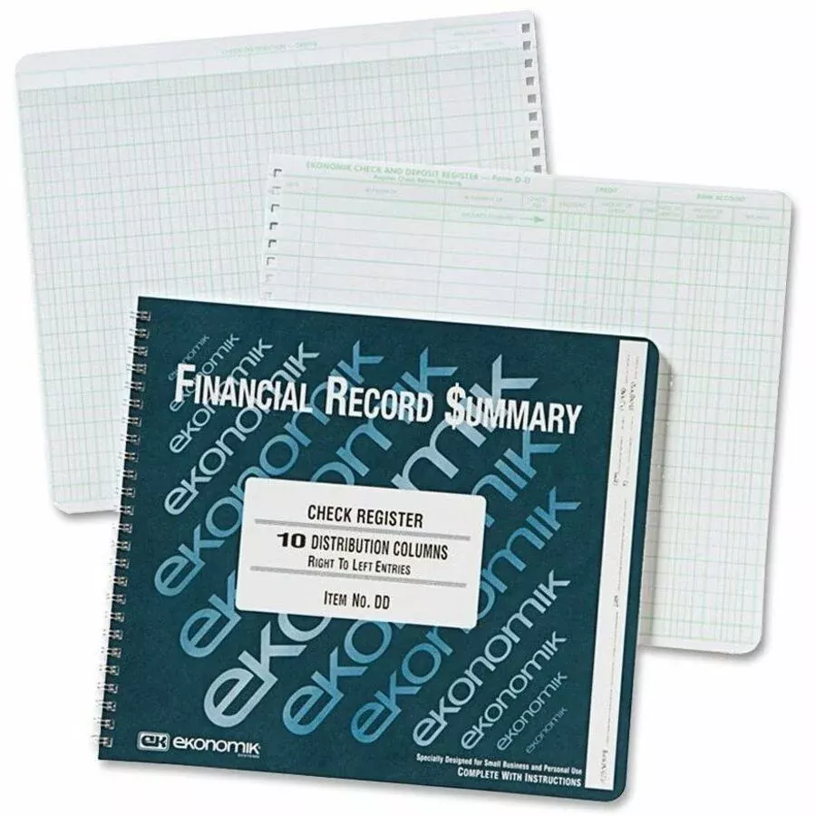 Ekonomik Check Register,10 Col.,8-3/4"x10",Green Ink/WE Paper