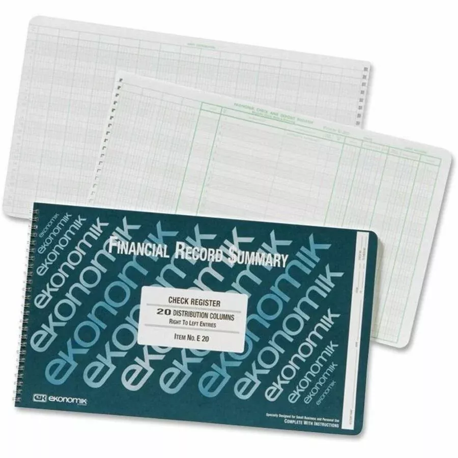 Ekonomik Check Register,20 Col.,8-3/4"x14-3/4",GN Ink/WE Paper