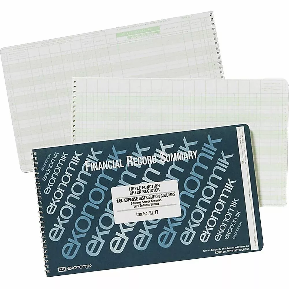 Ekonomik Check Registry,18 Expense Colm. on Right,Gn Ink/White Paper