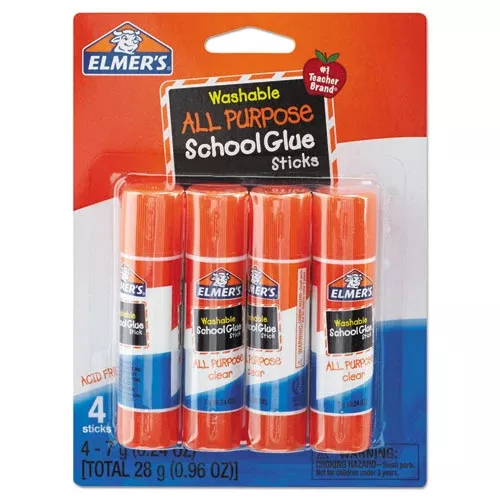 Elmer's E542 Washable School Glue Sticks, 0.24 Oz, Applies And Dries Clear, 4/pack