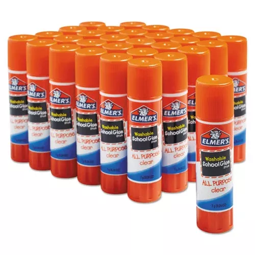 Elmer's E599 Washable School Glue Sticks, 0.77 Oz, Applies White Snd Dries Clear, 30/box