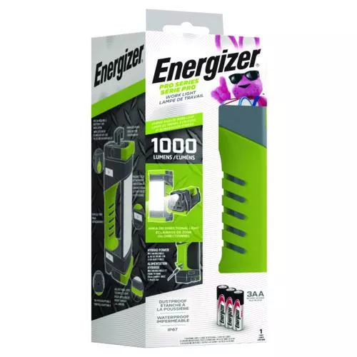 Energizer ENYPWL31 Pro Series Work Light, Rechargeable Lithium Ion Battery/3 AA Batteries (Included), Gray/Green
