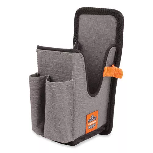 ergodyne 19183 Squids 5541 Handheld Barcode Scanner Holster with Belt Clip, Large, 2 Compartments, 2.75 x 3.5 x 8, Polyester,Gray