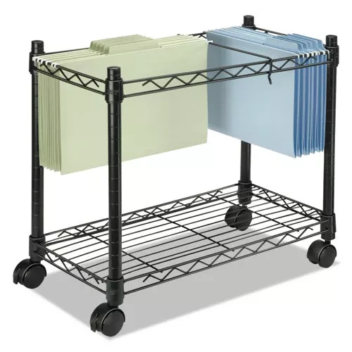 Fellowes 45081 High-Capacity Rolling File Cart, Metal, 1 Shelf, 2 Bins, 24" X 14" X 20.5", Black