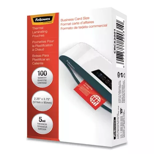 Fellowes 52031 Laminating Pouches, 5 Mil, 3.75" X 2.25", Gloss Clear, 100/pack