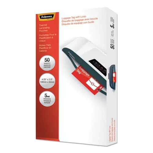 Fellowes 52034 Laminating Pouches, 5 Mil, 4.25" X 2.5", Gloss Clear, 50/pack