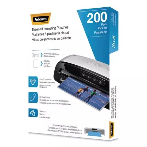 Fellowes 5743401 Laminating Pouches, 3 mil, 9 x 11.5, Gloss Clear, 200/Pack