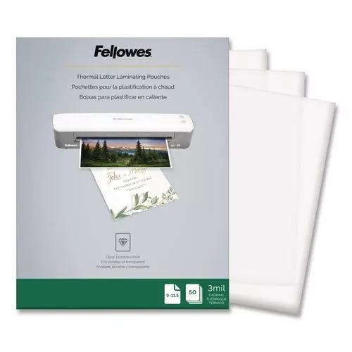 Fellowes 5744301 Thermal Laminating Pouches, 3 Mil, 9" X 11.5", Matte Clear, 50/pack