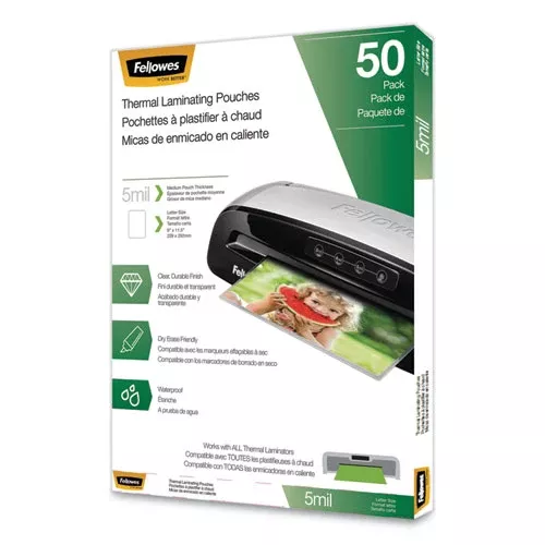 Fellowes 5744501 Thermal Laminating Pouches, 5 Mil, 9" X 11.5", Matte Clear, 50/pack