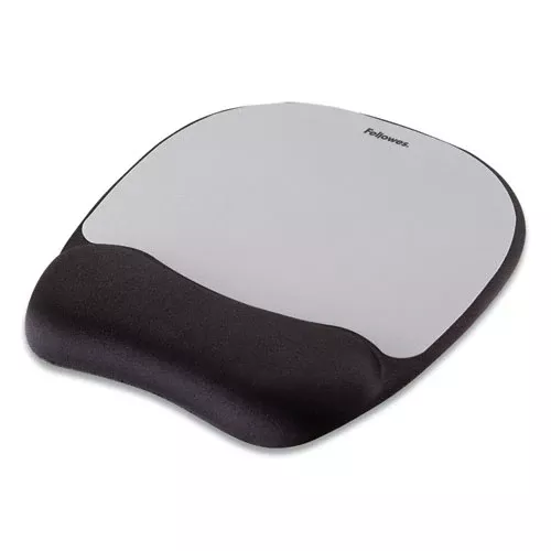 Fellowes 9175801 Memory Foam Mouse Pad with Wrist Rest, 7.93 x 9.25, Black/Silver