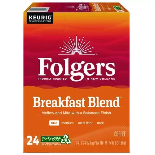 Folgers 5000370677 Breakfast Blend Coffee K-Cups, 24/Box