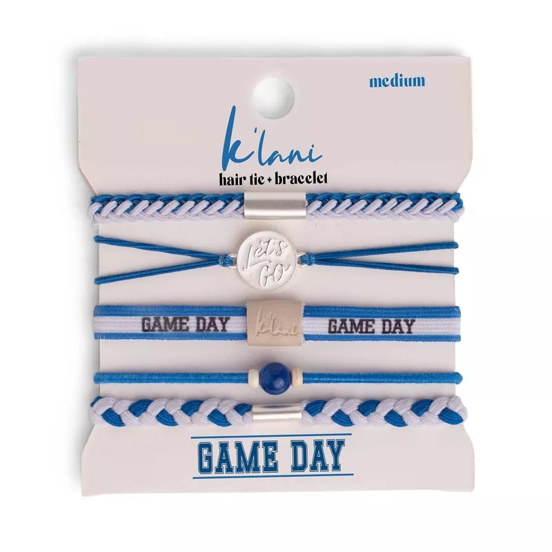 “Game Day” Blue/White Hair Tie Bracelet: Large