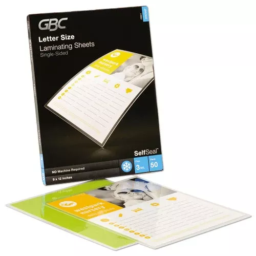 GBC 3747307CF Selfseal Self-Adhesive Laminating Pouches And Single-Sided Sheets, 3 Mil, 9" X 12", Gloss Clear, 50/pack