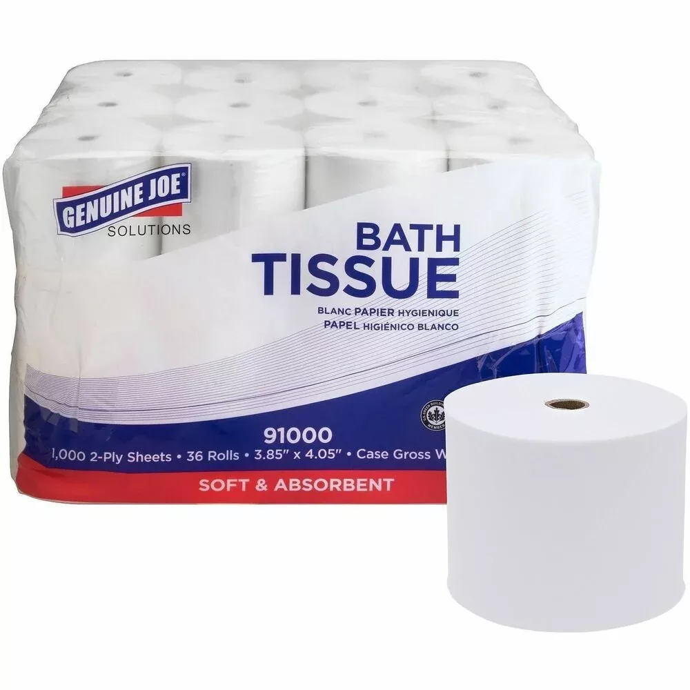 Genuine Joe Bathroom Tissue, 2-Ply, 1000 Sheets/Roll, 36RL/CT, White