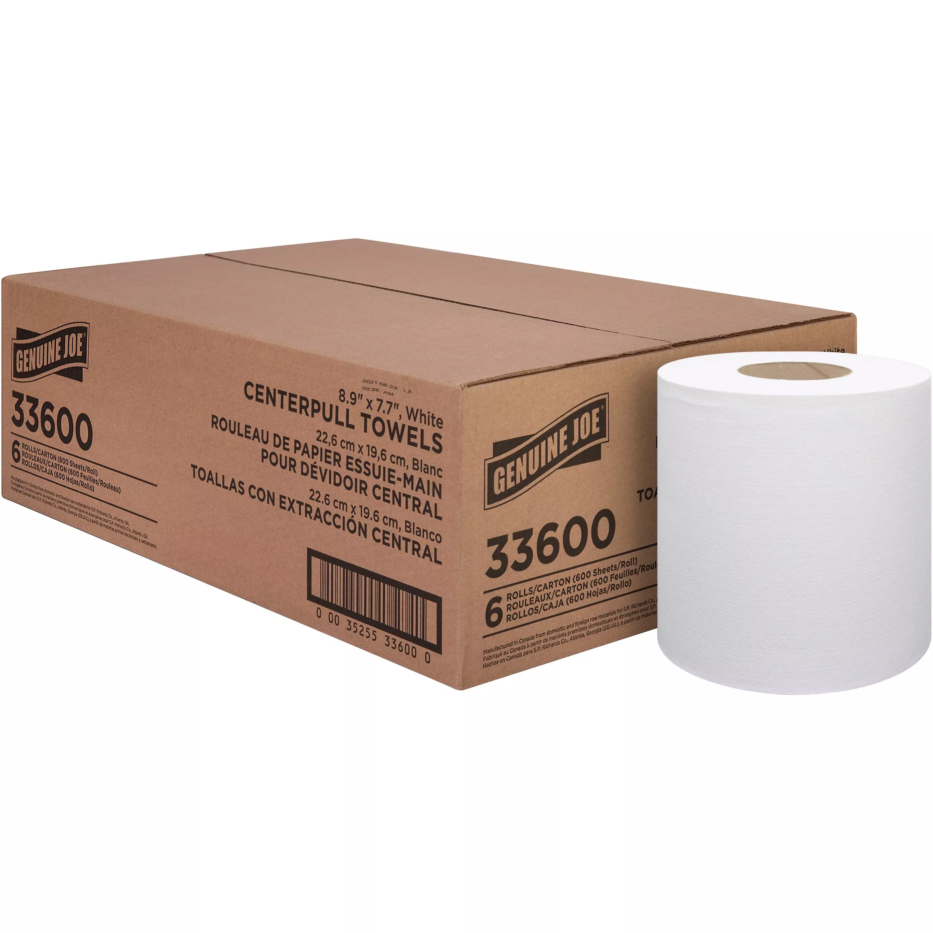Genuine Joe Centerpull Towel Rolls,7.65"x8.9",600Sht/RL,6RL/CT,White