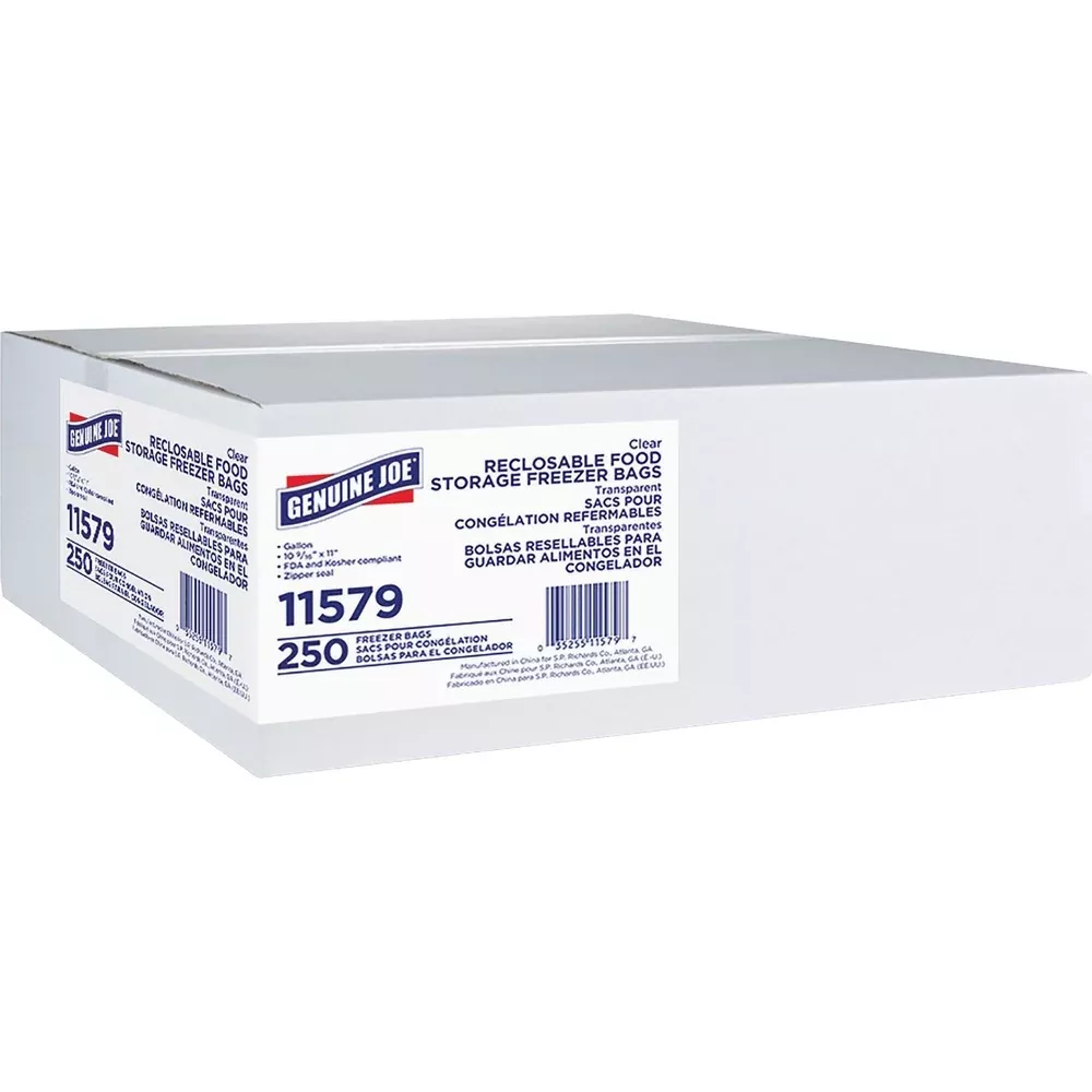 Genuine Joe Freezer Storage Bags, Reclosable, 1 Gal, 2.7mil, 250/BX, CL