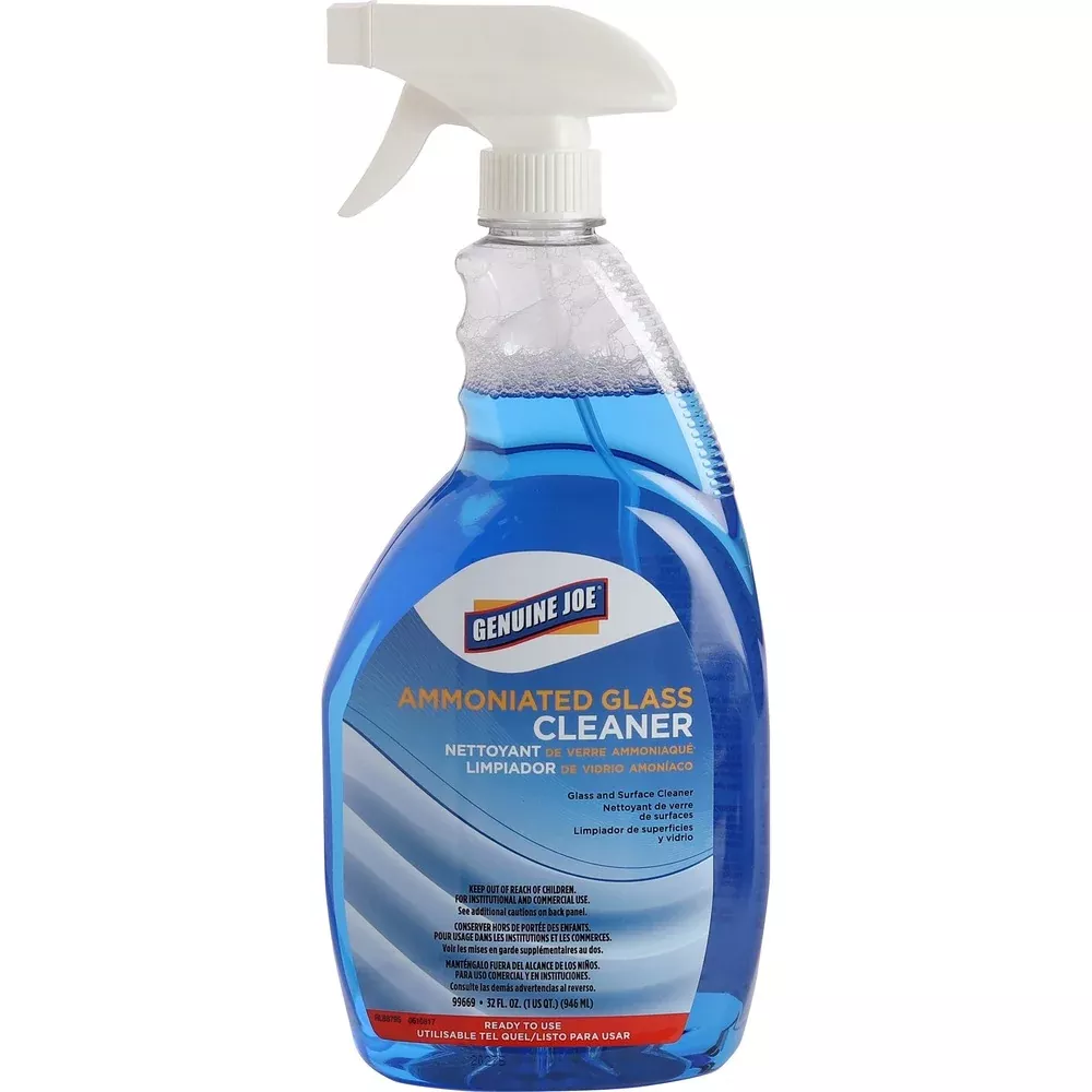 Genuine Joe Glass Cleaner, Ammoniated, Spray Bottle, 32 oz, Dark Blue