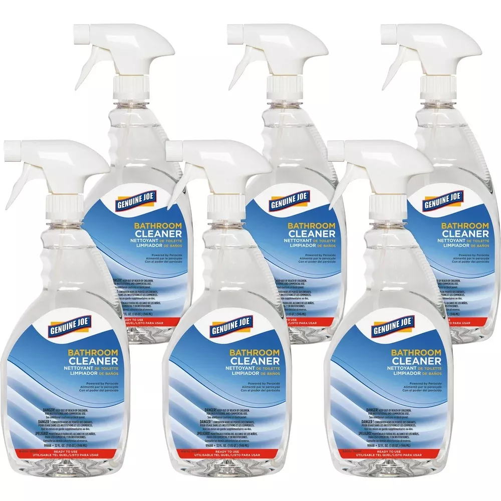 Genuine Joe Restroom Cleaner, Peroxide, Spray Bottle, 32 oz, 6/CT, Clear