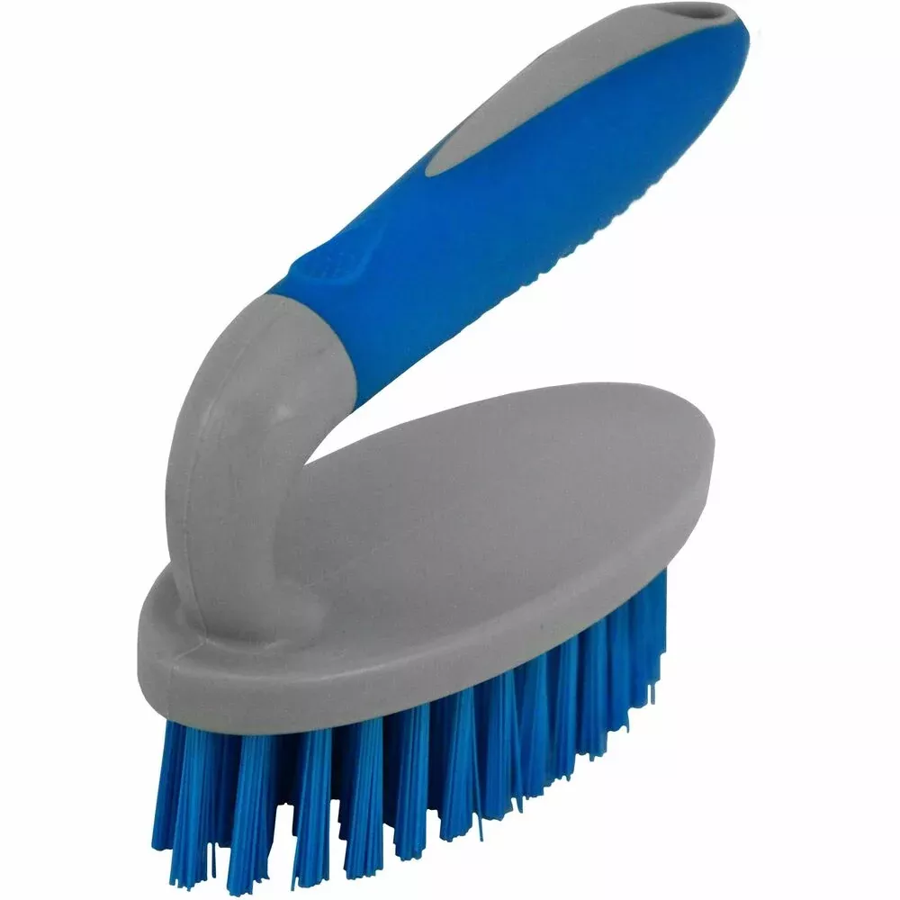 Genuine Joe Scrub Brush, Ergo Handle, PET Bristles, 6/CT, Blue/Gray