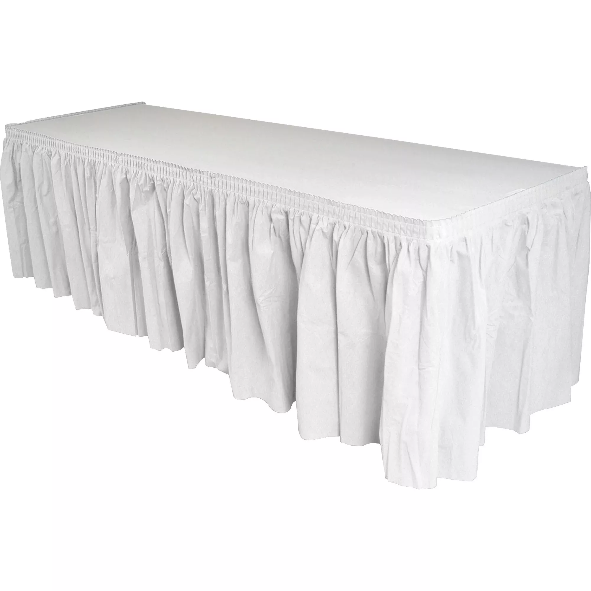 Genuine Joe Table Skirting, Pleated Polyester, 29"x14 ft., White