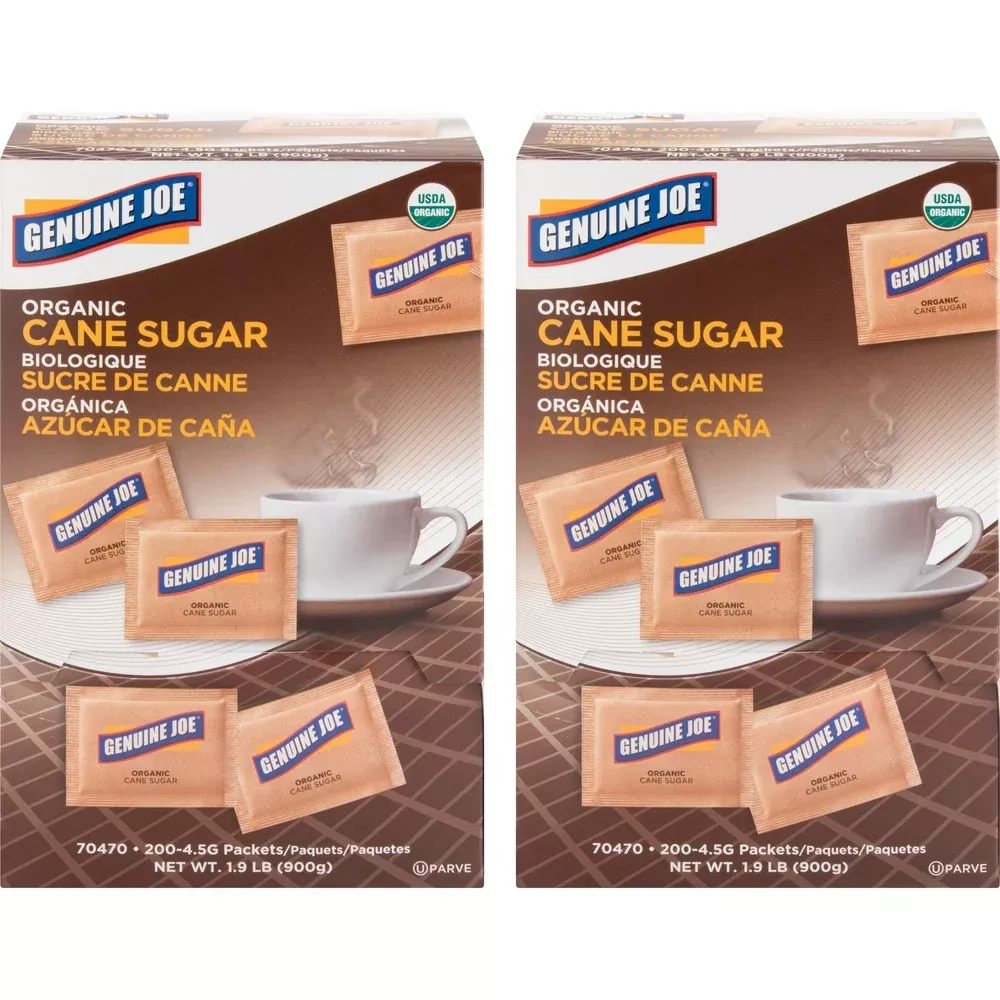 Genuine Joe Turbinado Cane Sugar, Unrefined, 200/BX, 2BX/CT, Brown