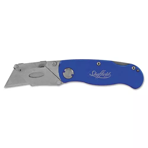 Great Neck 12113 Sheffield Folding Lockback Knife, 1 Utility Blade, 2" Blade, 3.5" Aluminum Handle, Blue