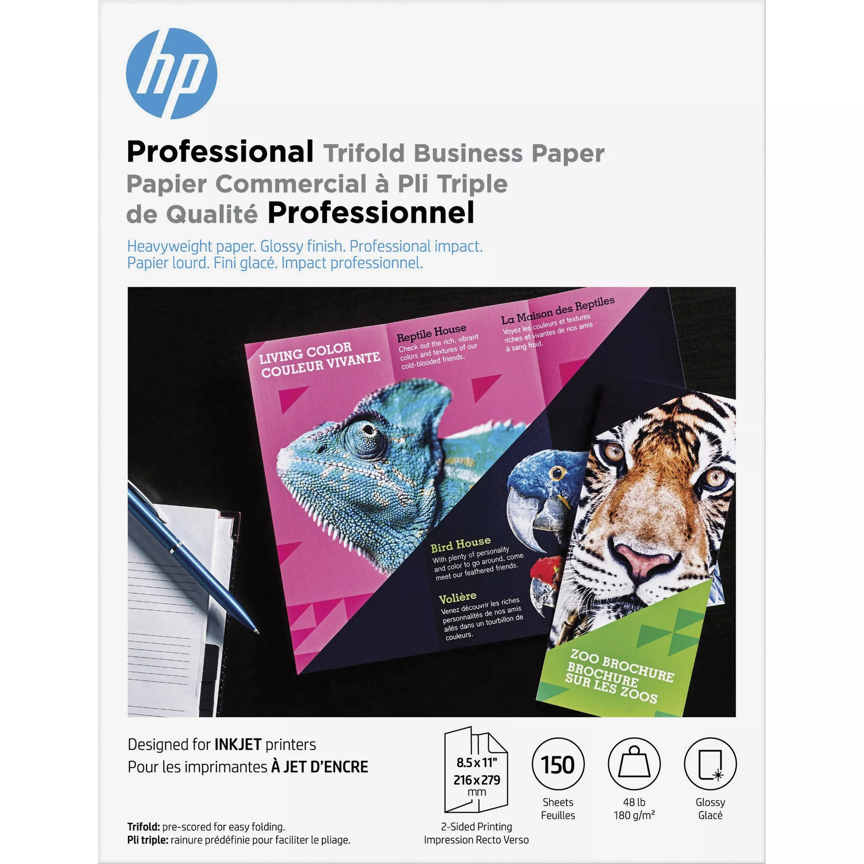 Hewlett-Packard Paper, Tri-Fold, 48 lb, 8-1/2"x11", 150/PK, White