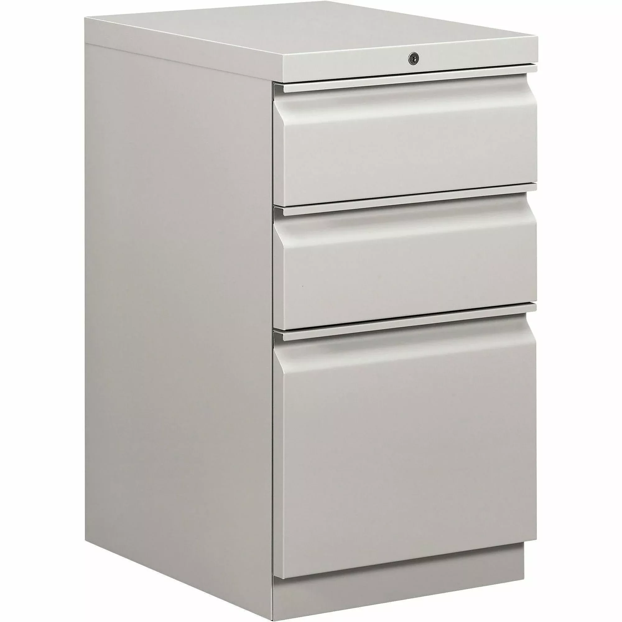 HON Brigade Mobile Pedestal With Pencil Tray Insert, Left/right, 3-Drawers: Box/box/file, Letter, Light Gray, 15" X 19.88" X 28"