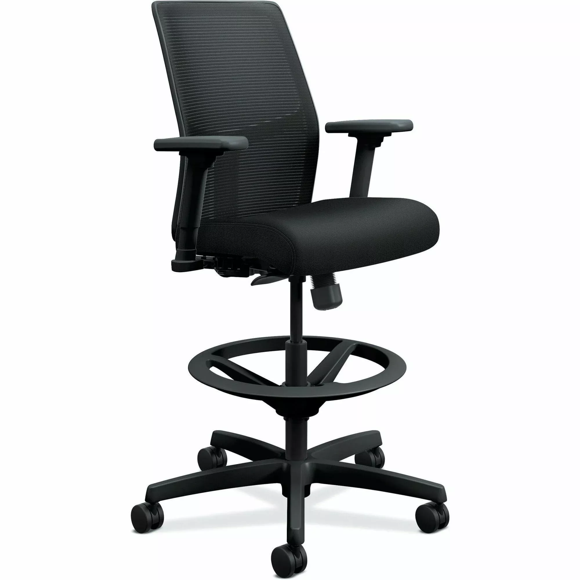 HON Ignition 2.0 Ilira-Stretch Mesh Back Task Stool, Supports Up To 300 Lb, 23" To 32" Seat Height, Black