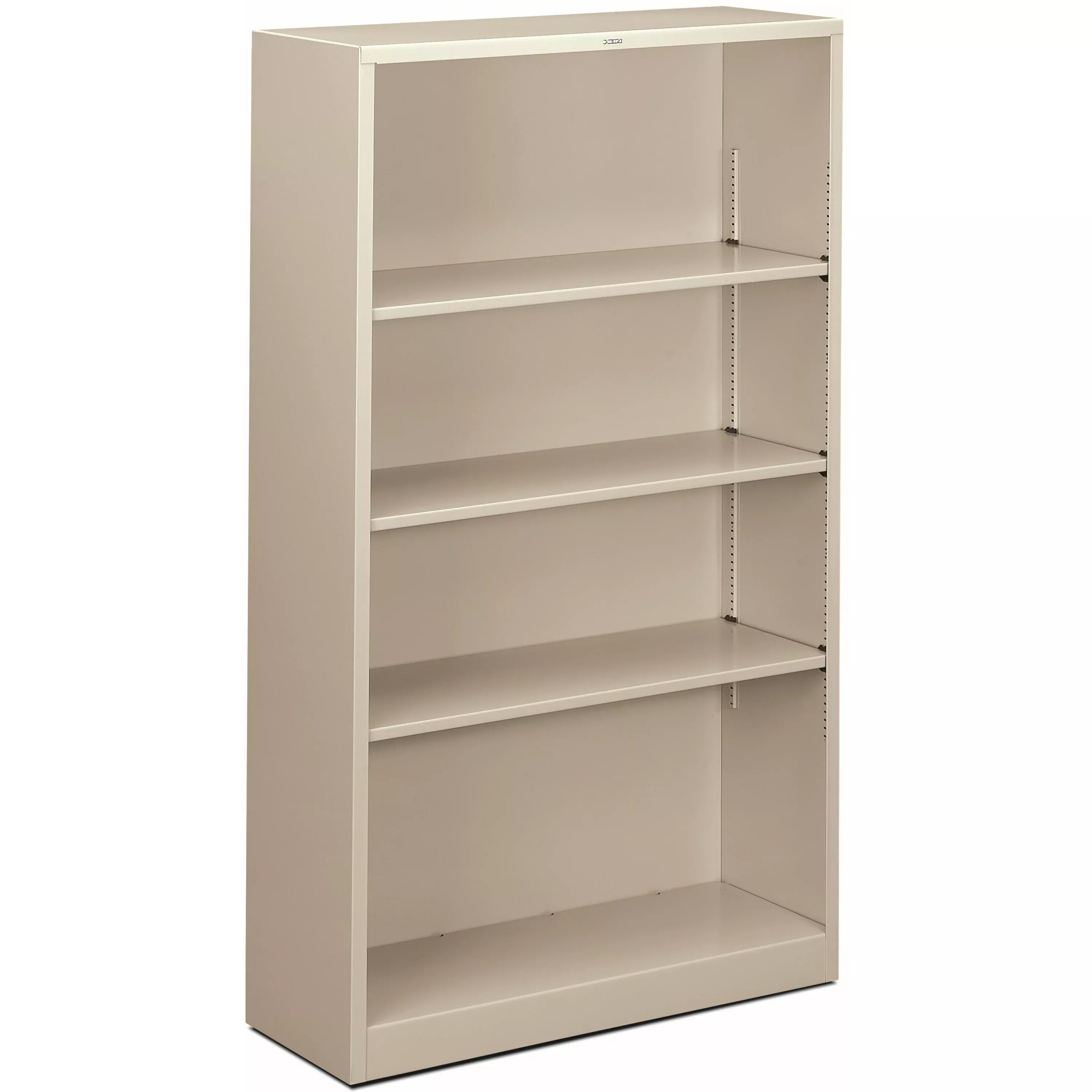 HON Metal Bookcase, Four-Shelf, 34.5w x 12.63d x 59h, Light Gray