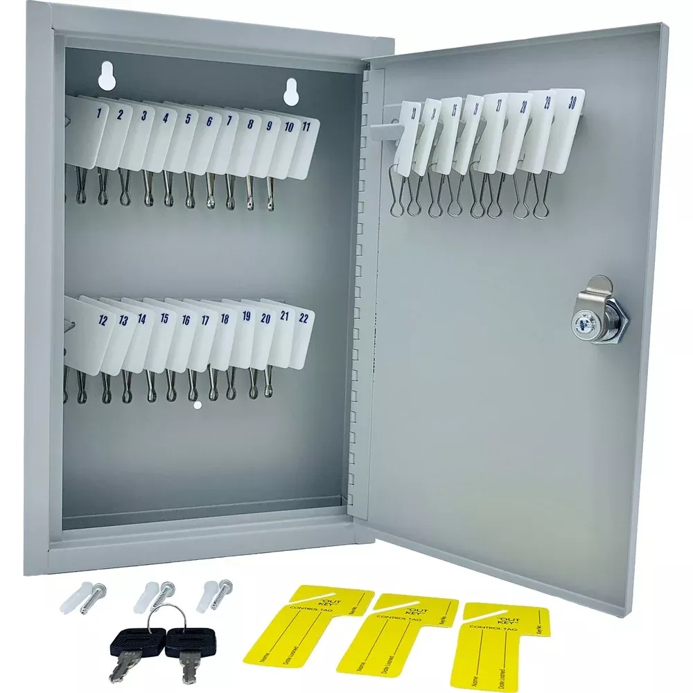 Huron Key Cabinet, Slotted, Locking, 30-Key, Gray