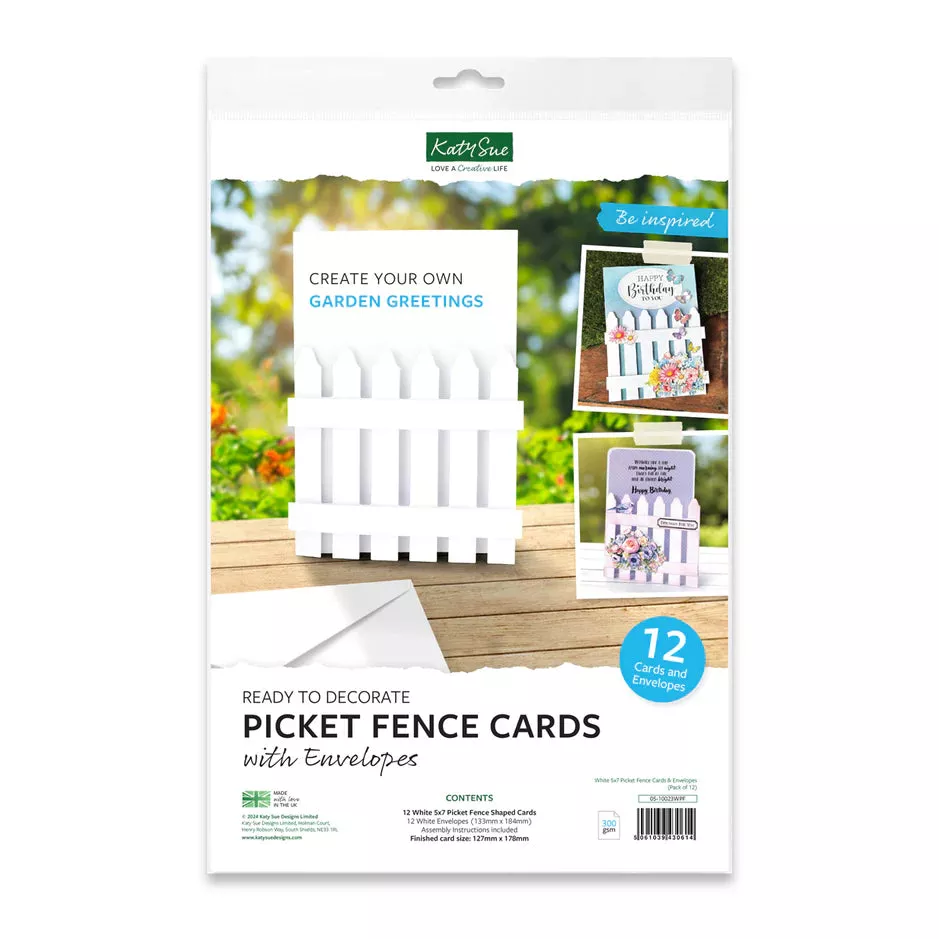 Katy Sue Designs White 5x7 Picket Fence Cards & Envelopes, pack of 12