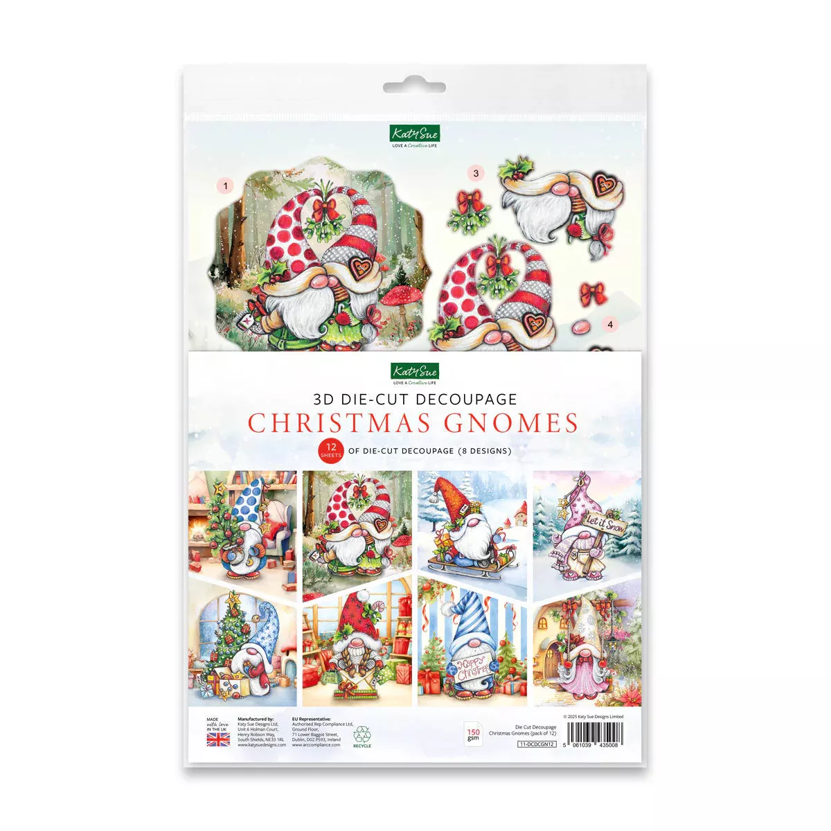 Katy Sue Die Cut Decoupage – Christmas Gnomes (pack of 12)