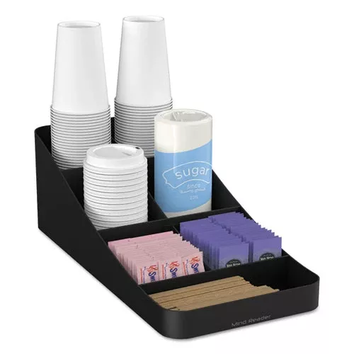 Mind Reader COMP7BLK Trove Seven-Compartment Coffee Condiment Organizer, 7.75 x 16 x 5.25, Black