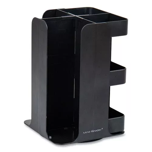 Mind Reader CUPOSPIN-BLK Anchor Collection 8-Compartment Coffee Cup, Lid, and Condiment Carousel Countertop Organizer, 8 x 8 x 12, Black