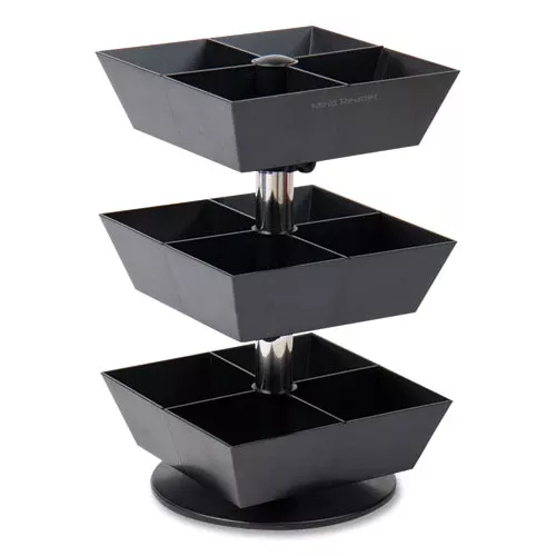 Mind Reader TEASWIV3T-BLK Anchor Collection 3-Tier 12-Compartment Tea and Condiment Carousel Countertop Organizer, 6.75 x 6.75 x 11.5, Black