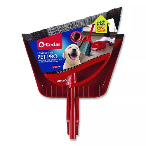 O-Cedar 168020EA PowerCorner Pet Pro Broom and Step-On Dust Pan, 56" Length, Red/Black/Gray