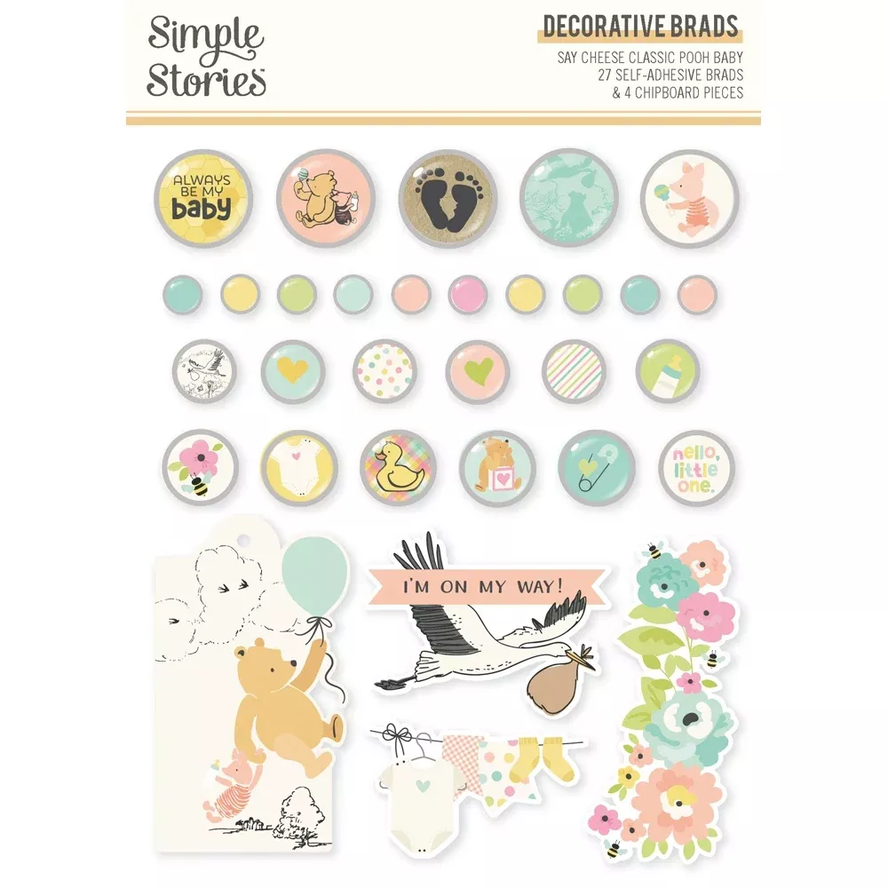 Simple Stories Say Adhesive Brads Chipboard Pieces Classic Pooh Baby