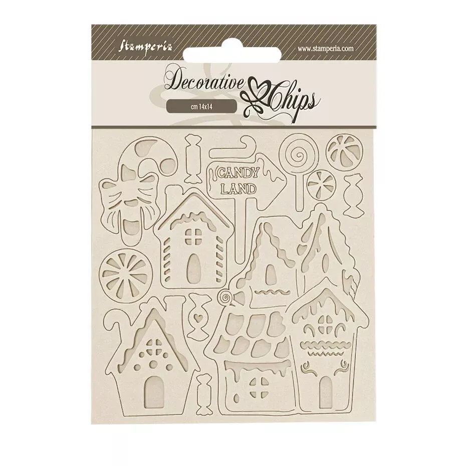 Stamperia Candy Christmas Decorative Chips Marzipan Houses (SCB272)