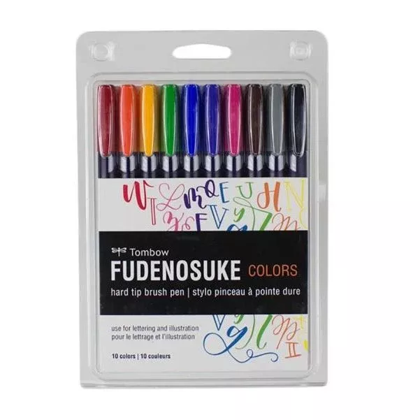 tombow fudenosuke brush pen hard color set 10