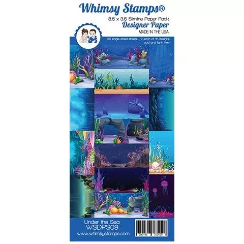 Whimsy Stamps Slimline Under The Sea 8.5 x 3.5 Paper Pack wsdps09*